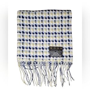 MOON 100% Wool Woven Scarf - Blue, Navy & Gold/Green Check, Unisex